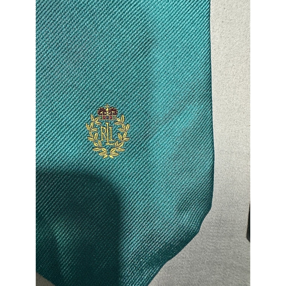 VTG Lauren Ralph Lauren Solid Teal‎ With Logo Silk Necktie